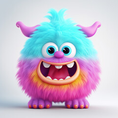 funny adorable pastel monster in white background сreated with Generative Ai