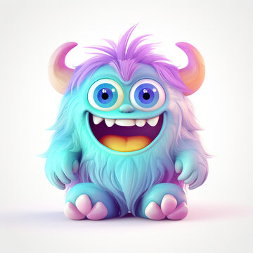 funny adorable pastel monster in white background сreated with Generative Ai