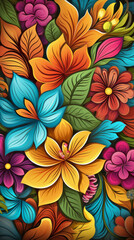 Fototapeta na wymiar Vibrant Tropical Flower and Foliage Illustration