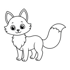 Vector cartoon cute little fox coloring page for kids.