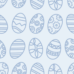 Blue seamless pattern of linear Easter eggs