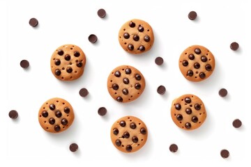 Group of Chocolate Chip Cookies on a White Surface