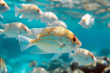 A Large Group of Fish Swimming in the Ocean