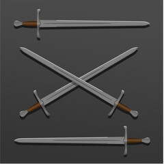 Isometric swords. realistic vector image of swords, crossed swords. Medieval Weapons. 