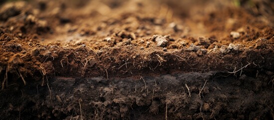 A close up of a brown piece of dirt surrounded by grass in a natural landscape, creating a...