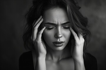 Woman Holding Her Hands to Her Face in Black and White