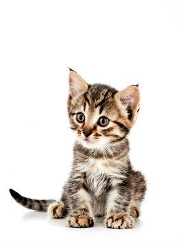 Cute baby tabby kitten on a white background