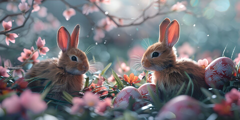 A rabbit in a flowery landscape