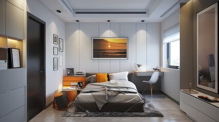 Beautiful and cozy bedroom interior design for teenagers, well furnished and lighted