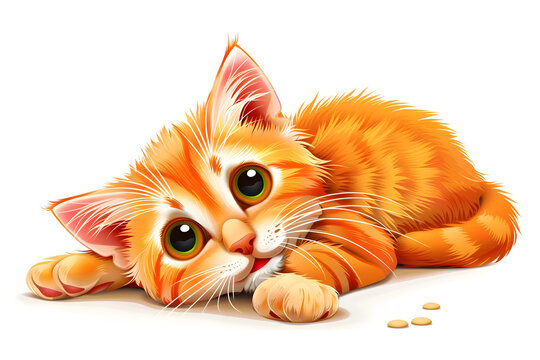 Lustige Cartoon-Katze: Niedliche Illustration einer fr&ouml;hlichen Katze f&uuml;r Kinderb&uuml;cher