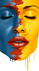 Abstract Colorful Paint Dripping on Woman's Face

