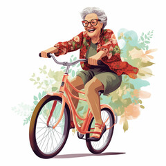Fototapeta na wymiar Elderly woman riding bicycle with basket. Generative AI