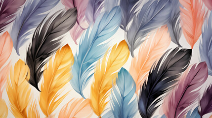 Vibrant assortment of feathers on white background. Generative AI