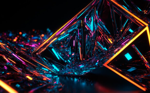 Ai. holographic abstract 3D shape with fluores