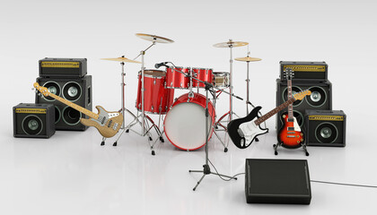 Drum Concert, Rock, Presentation, 3d rendering, 3d illustration