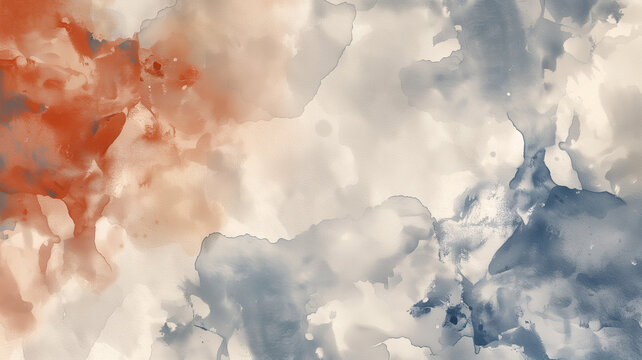 A canvas adorned with an abstract watercolor design, where terracotta melds with denim blue and off-white in an elegant dance of colors.