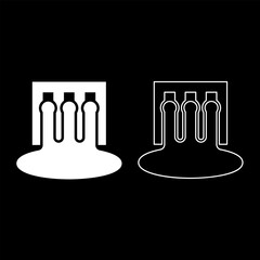 Hydro dam hydroelectric water power station hydropower energy technology plant powerhouse set icon white color vector illustration image solid fill outline contour line thin flat style