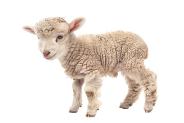 Adorable Young Lamb Standing Isolated on White Transparent Background

