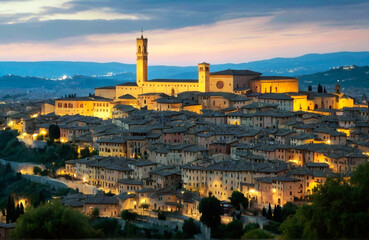 Ai. The Default Perugia Italy he capital city of Umbria at dawn - obrazy, fototapety, plakaty