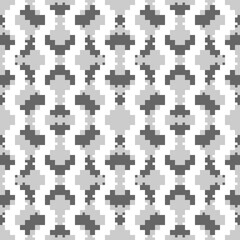 Seamless pattern. Figures, squares, crosses. Tribe motif. Simple shapes ornament. Ethnic background. Tribal wallpaper. Ancient backdrop. Digital paper, web design, textile print, abstract. Vector.