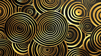 Fototapeta premium Abstract golden circular lines on a dark background in a hypnotic design style.