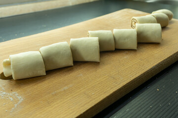 Puff pastry poppy seed pie on wooden background. Pastry. food concept. diet