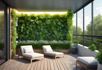 Balcony garden - privacy, pleasure and relaxation in a green environment. AI generated - obrazy, fototapety, plakaty