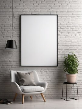 Fototapeta blank poster hanging on the gray brick wall