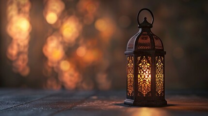 Modern Islamic holiday banner suitable for Ramadan, Raya Hari, Eid al-Adha and Mawlid. Lit lantern...