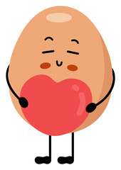 Funny egg mascot holding a heart