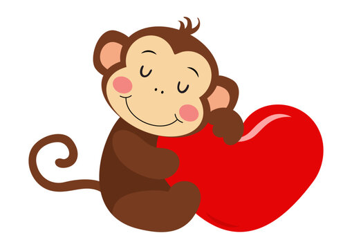 Adorable monkey with red heart