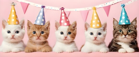 Fototapeta premium cat and balloons, happy birthday cats cute cats with party hats, cats happy birthday with sunglasses 