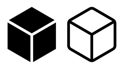 Cube box sharp solid and rounded line icons
