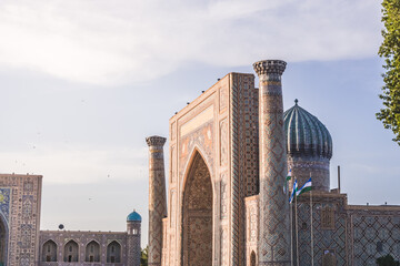 Registan Square, Ulugbek Madrasah, Sherdor Mosque Madrasah and Tillya-Kari Madrasah in the ancient...