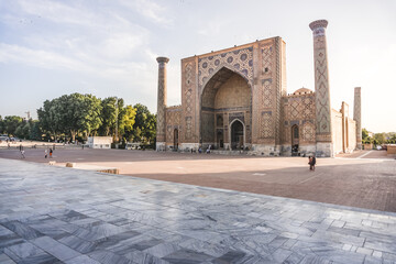 Registan Square, Ulugbek Madrasah, Sherdor Mosque Madrasah and Tillya-Kari Madrasah in the ancient...