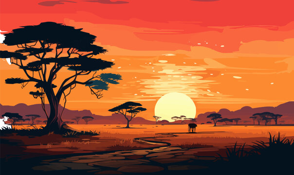 Africa vector landscape illustration in around
