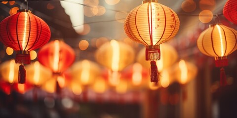 asian holiday lanterns Generative AI - obrazy, fototapety, plakaty
