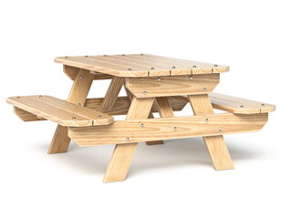 Wooden picnic table Side view 3D