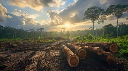 Foto op Aluminium Ecological consequences of deforestation, disrupted ecosystems, endangered wildlife, loss of biodiversity, extensive tree cutting. © okfoto