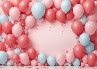 birthday background with pastel red balloons
