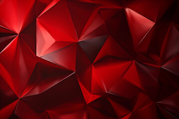 3d render, abstract faceted background illuminated with red light, shiny metallic polygonal texture