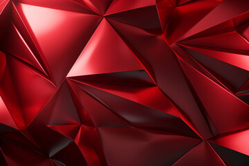 3d render, abstract faceted background illuminated with red light, shiny metallic polygonal texture