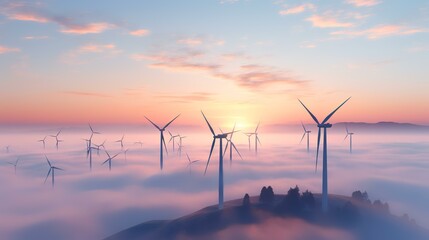 Wind Farm at Dawn: Turbines Against Sunrise Sky

 - obrazy, fototapety, plakaty