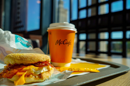 Warsaw P&ouml;land 6 june 2023 : MCCaf&eacute; , breakfast in McDonald's fastfood on a sunny morning