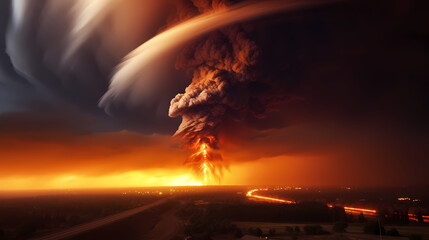 Fototapeta premium Tornado in sky and landscape