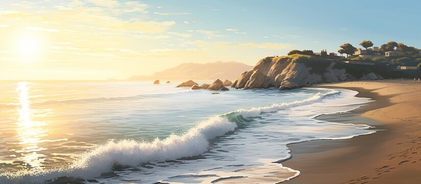 vector illustration painting of morning sunlight on a beautiful coastline