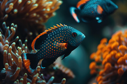 Colorful fish on a coral reef. Undersea world