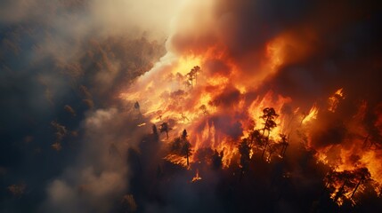Fototapeta na wymiar Aerial View of Massive Wildfire or Forest Fire