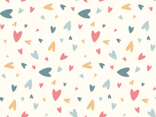 Cute cartoon kids colorful hearts seamless pattern. Hand drawn doodle simple heart design. Baby nursery love background for print