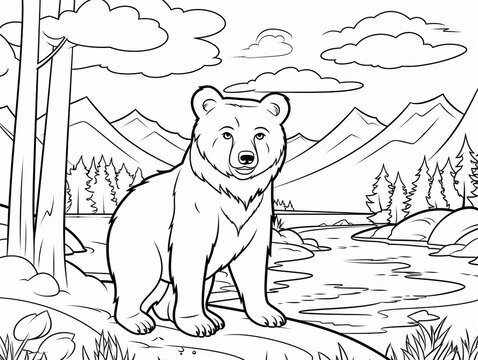 polar bear coloring book page black and white outline zoo animals illustration for children